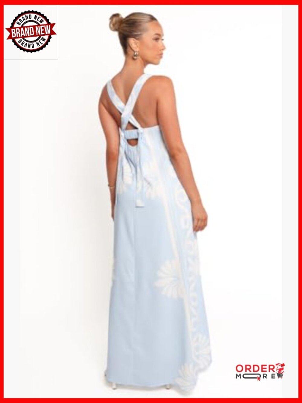 Elegant A-Line Maxi Dress with Pockets, Spaghetti Straps - Picture 3 of 4